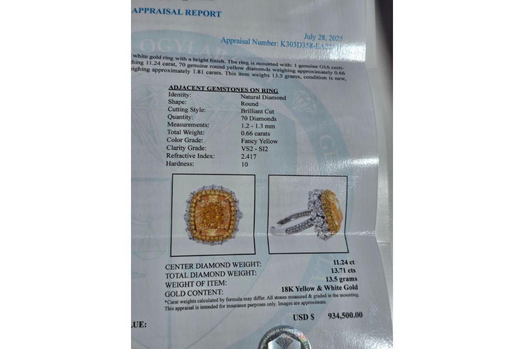 11.24 Carat Yellow Diamond Ring - Image 25 of 25