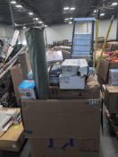 Miscellaneous pallet: air purifier, gloves, ladder, handles, print cartridges, and more