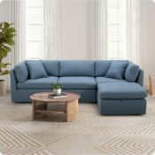 Transitional modular fabric sofa with storage ottoman