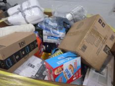 Big box store in a box home edition: sheets, scrubbing pad, bedding, Ziploc, floor cleaner, dinnerwa