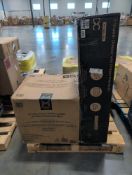 22 inch aged White classic bistro umbrella table, six drawer dresser, storage shelving, Seville, cla