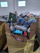 Big box store in a box: Eddie Bauer, shoes, food, containers, multiple blankets, Clorox wipes, cloth