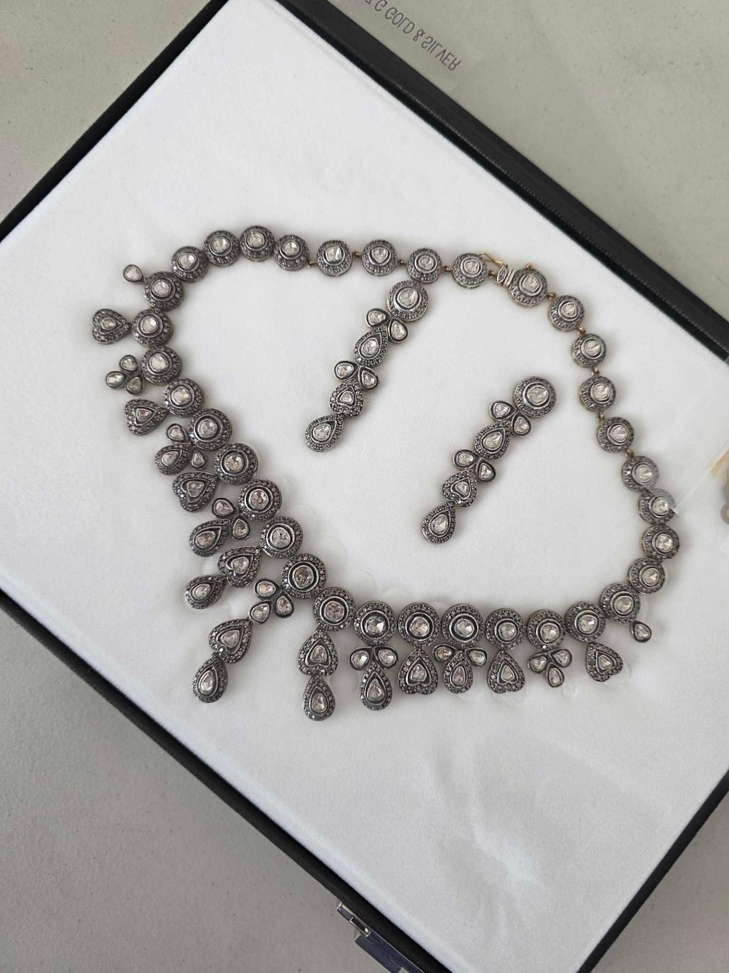 vintage necklace and matching earrings approximately 14 total carats of diamonds - Image 4 of 11