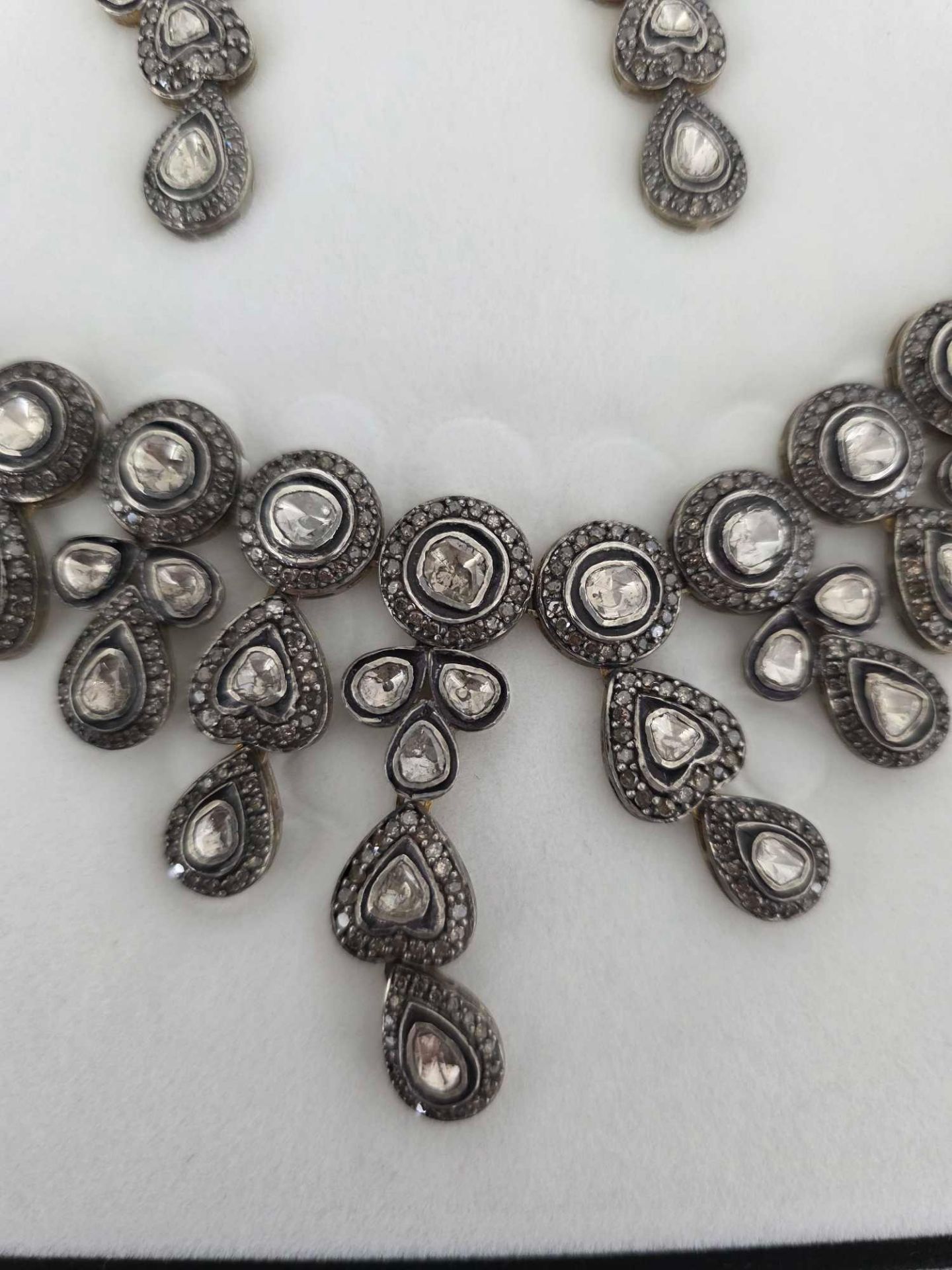 vintage necklace and matching earrings approximately 14 total carats of diamonds - Image 3 of 11