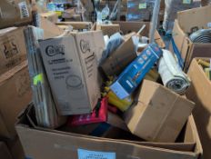 Deli containers, squeeze bottles, fire blankets, rug runner, Bissell featherweight vacuum, toilet pa