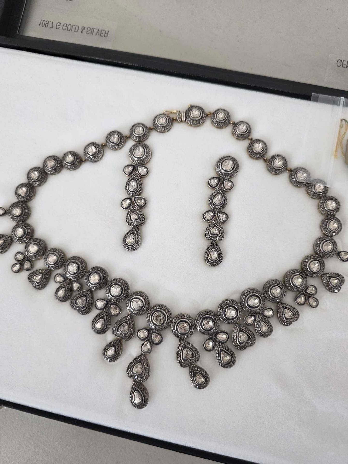 vintage necklace and matching earrings approximately 14 total carats of diamonds - Image 8 of 11