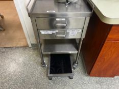 Stainless Steel Two Drawer Rolling Cart w/ Contents and Stool