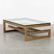 Belgo Chrome, Meutabel, A G-shaped Coffee Table. Gilded Metal and Glass. Circa 1970.