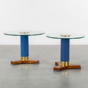 Jean-Claude Mahey (1944) (Attr.) A pair of Occasional Side Tables, blue-lacquered and finished with 