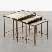 A Set of Three Nesting Side Tables with Mirrored Glass, in the style of Maison Janssen. Circa 1960.