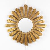 A Mid-Century Sunburst Mirror, Gilded and Sculptured Wood.