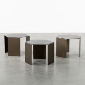 Ronald Schmitt (XX) A Set of Three Hexagonal Side Tables, Patinated Metal. Germany, circa 1960.