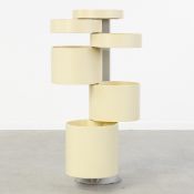 A Cylindrical Storage Cabinet or Bar Cabinet with Swivel Drawers, in the style of Verner Panton. Cir