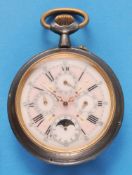 Große Metall-Taschenuhr mit Mondphasen-Kalender