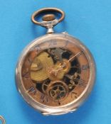 Skelettierte, beidseitig verglaste Silbertaschenuhr mit Ankergang