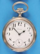 Sehr große Nickeltaschenuhr mit 8-Tage-Werk, glattes Gehäuse
