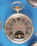Schweizer 8-Tage-Taschenuhr mit versilbertem Zifferblatt und sichtbarer Unruh