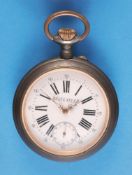 Regulateur, große Metalltaschenuhr, brüniertes, glattes Gehäuse