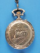 Regulateur, große Motiv-Taschenuhr mit Dampflokomotive