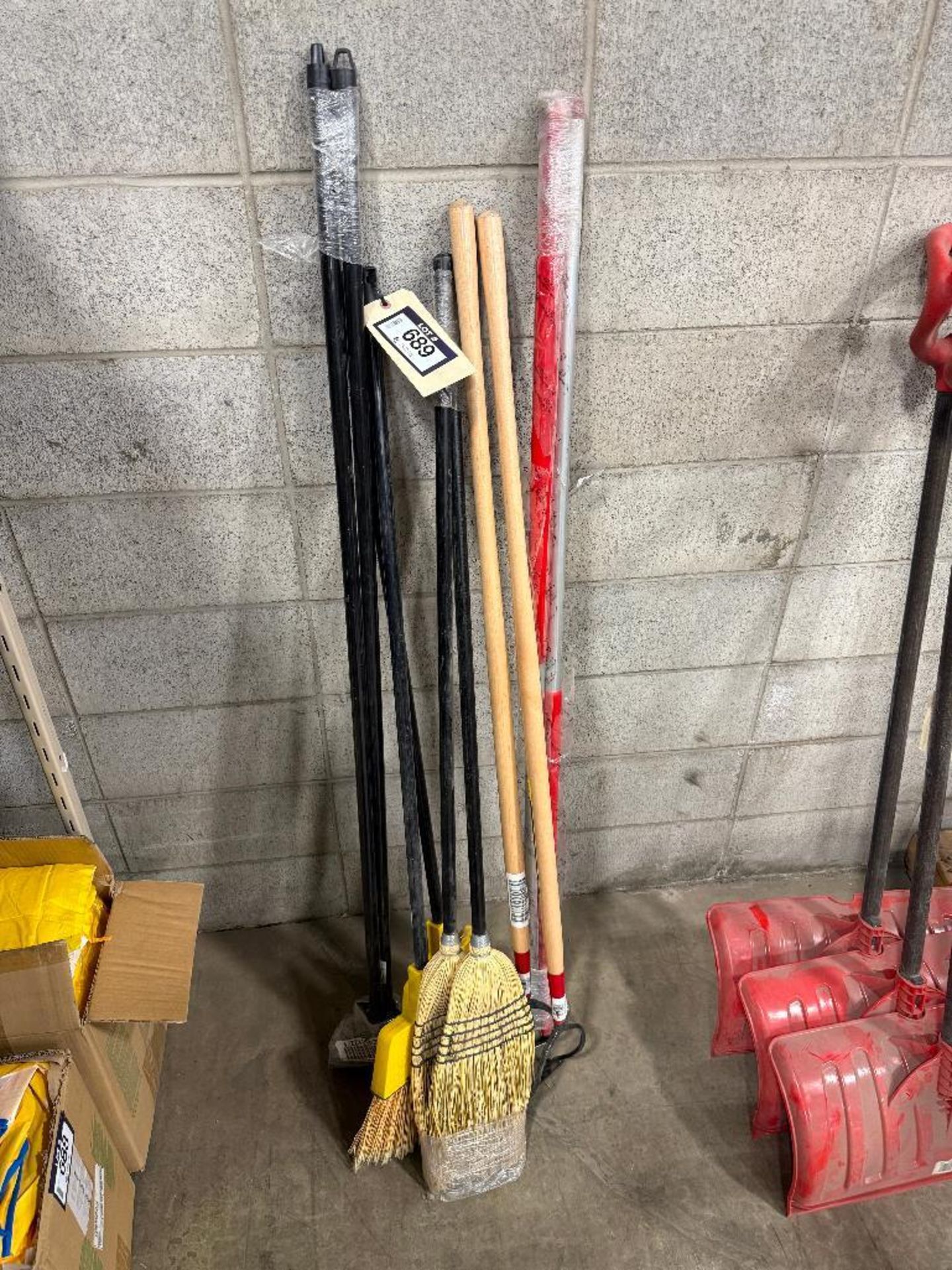 Lot of Asst. Brooms, Scrapers, Handles, etc.