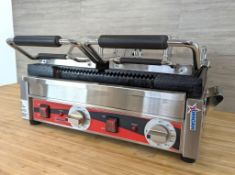 OMCAN DOUBLE PANINI RIBBED GRILL, 3200W, 220V, OMCAN 19937 - NEW