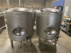 (2) NSI 1,000L STAINLESS STEEL UNJACKETED MATURATION TANKS - DOUBLE STACK, 2,000L TOTAL CAPACITY