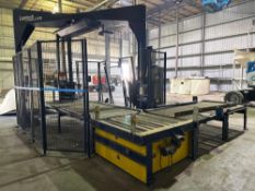 2011 Lantech S2500 Automatic Stretch Wrapper 575V, 3PH w/ Asst. Infeed Rollers, Safety Cages, etc.