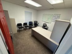 Contents of Office including L-Shaped Desk, (3) Task Chairs, (2) Side Chairs, (1) Bookshelf, etc.