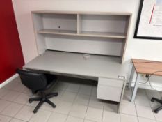 Lot of Single Pedestal Desk w/ Shelf, (1) Task Chair