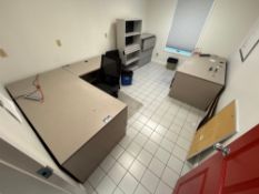 Contents of Office Including L-Shaped Desk, Double Pedestal Desk, 3-Drawer Lateral Filing Cabinet, B