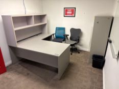 Contents of Office including L-Shaped Desk, (2) Task Chairs, (1) 5-Drawer Lateral Filing Cabinet, et