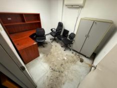 Contents of Office, Including (1) L-Shaped Desk w/ Overhead Hutch, (3) Task Chairs, (2) Side Chairs,