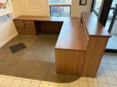 L-Shaped Reception Desk Setup w/ File Cabinet, 4-Drawer Chest, etc.