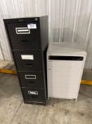 Lot of (1) 4-Drawer Vertical Filing Cabinet and (1) Paper Bin