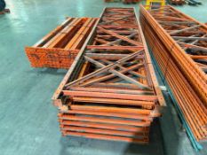 Lot of (9) 42” X 16’ Pallet Racking Uprights and (40) 8’ Beams
