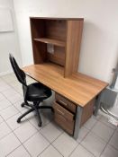 Lot of Single Pedestal Desk w/ Shelf, (1) Task Chair
