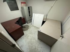 Contents of Office, Including (2) L-Shaped Desks, (1) Task Chair, Whiteboard and (1) Metal Cabinet