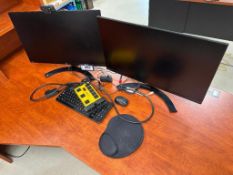 Lot of (2) LG 27” Monitors w/ WebCam, Power Bar, Mouse, Keyboard, etc.