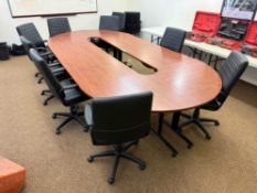 12’ X 6’ Boardroom Table Setup w/ (2) Tables and (5) Corner Tables and (12) Task Chairs