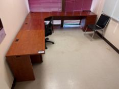 L-Shaped Desk w/ Task Chairs, Bookshelf, (2) Drawers, etc.