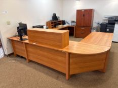 U-Shaped Reception Desk w/ (2) Desktop Shelves (Contents and Printer/Cabinets not Included)