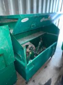 Lot of Greenlee Chest w/ (2) Greenlee Reel Stands and (1) Greenlee Sheave **Must Be Removed by Dec.