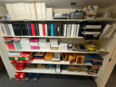 Contents of Shelves Including Asst. Paper, Folders, Binding Machine, Printer Ink, etc.