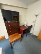 Contents of Room including TV, Desk, Chair, Lamp, Dresser, Fan, Arm Chair, Bed, etc.