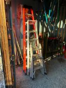 Lot of (1) Sturdy 8’ Fiberglass Step Ladder, (1) 6’ Aluminum Step Ladder, and (1) Mastercraft Combin