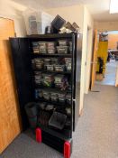 Metal Cabinet w/ Asst. Office Supply Contents Including Tape, Staplers, Label Printer, Markers, etc.