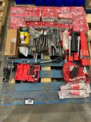 Pallet of asst. Wire End Brushes, Hilti Bits, Bushing Tools, etc.