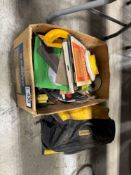 Lot of DeWalt Tool Bag, Greenlee Tool Pouch and Box w/asst. Sand Paper, Hand Sanders, etc.