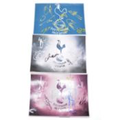 Three signed Tottenham Hotspur A4 club badges