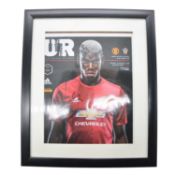 Signed Manchester United vs Southampton programme, cover signed by Paul Pogba, framed